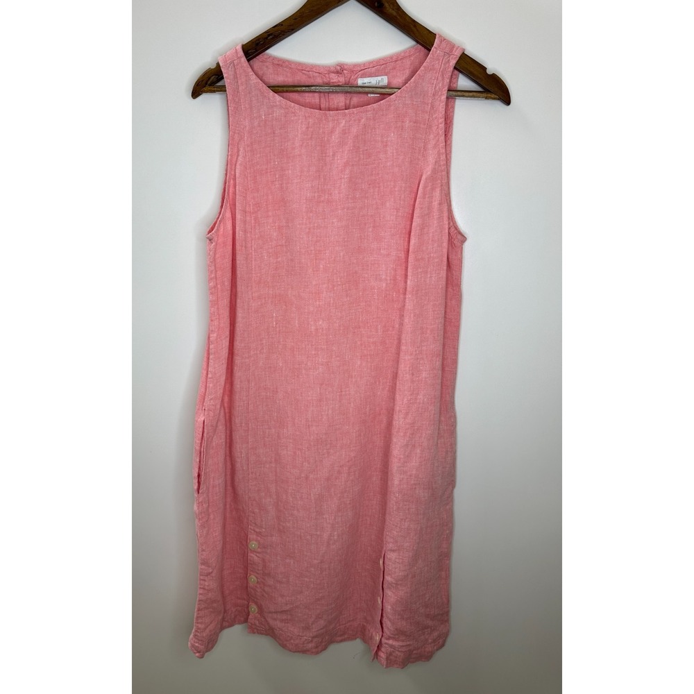 J. Jill Love Linen Shift Dress Pockets Sleeveless Button Bottom Coral Medium - Picture 2 of 11